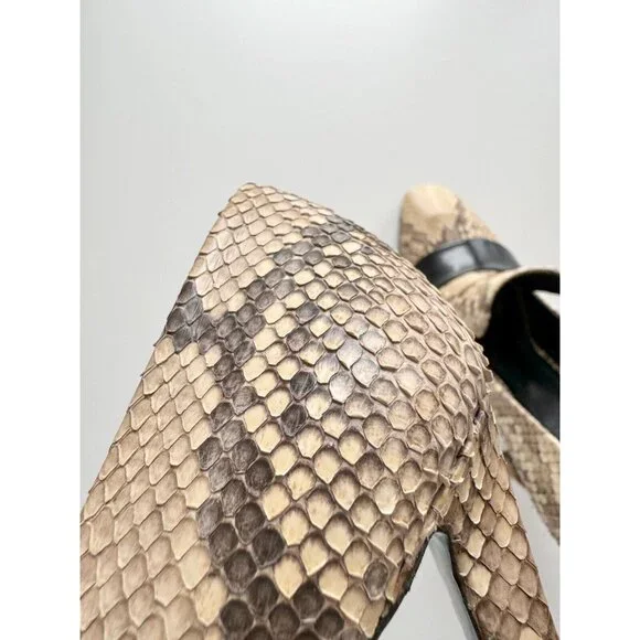 CELINE Phoebe Philo Snakeskin Black Leather High Heel Stiletto Pumps, Size 37.5 - Picture 12 of 16